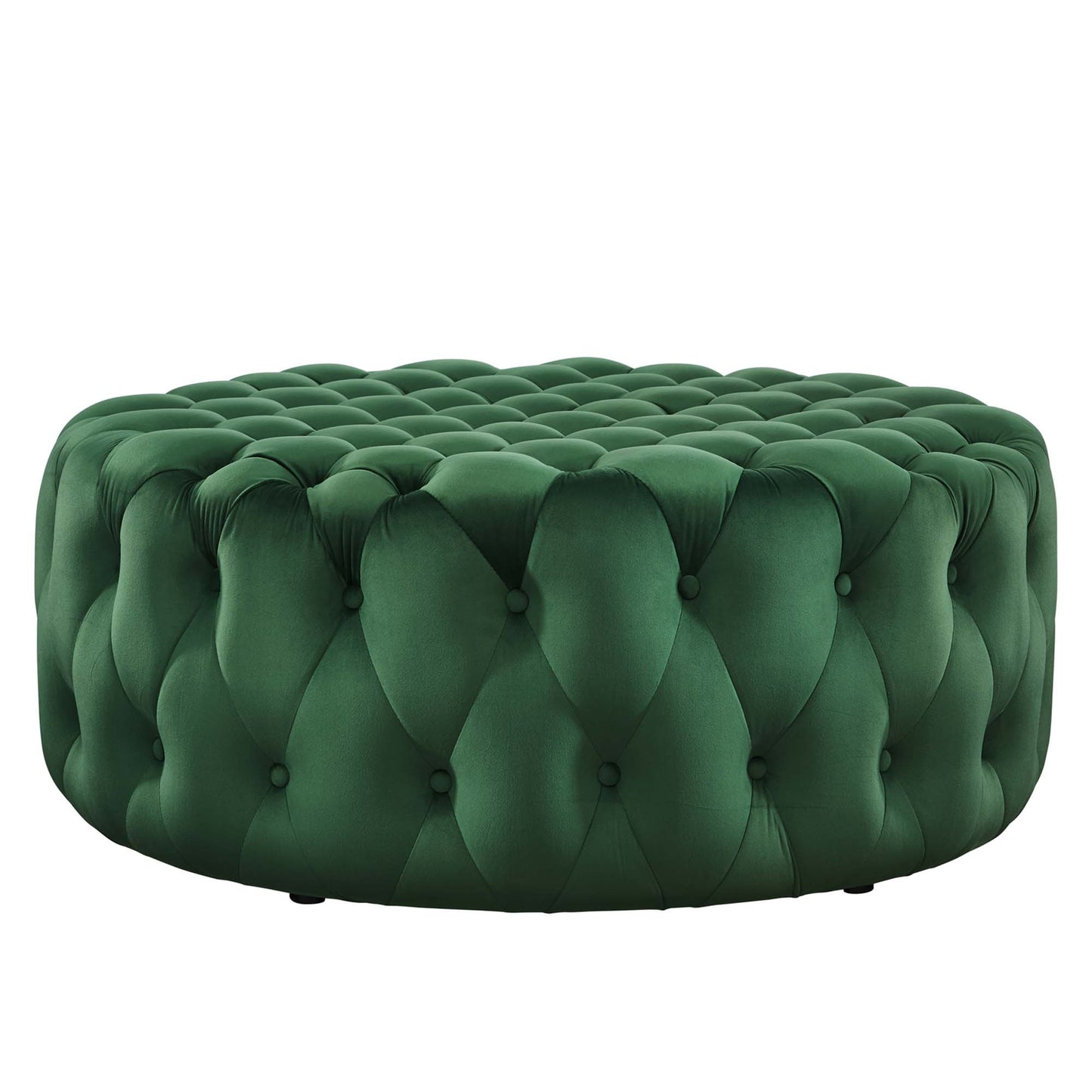 Amour Tufted Button Large Round Performance Velvet Ottoman by Furniture For America