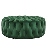 Alder Tufted Button Large Round Performance Velvet Ottoman in Emerald