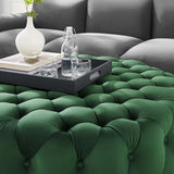 Alder Tufted Button Large Round Performance Velvet Ottoman in Emerald