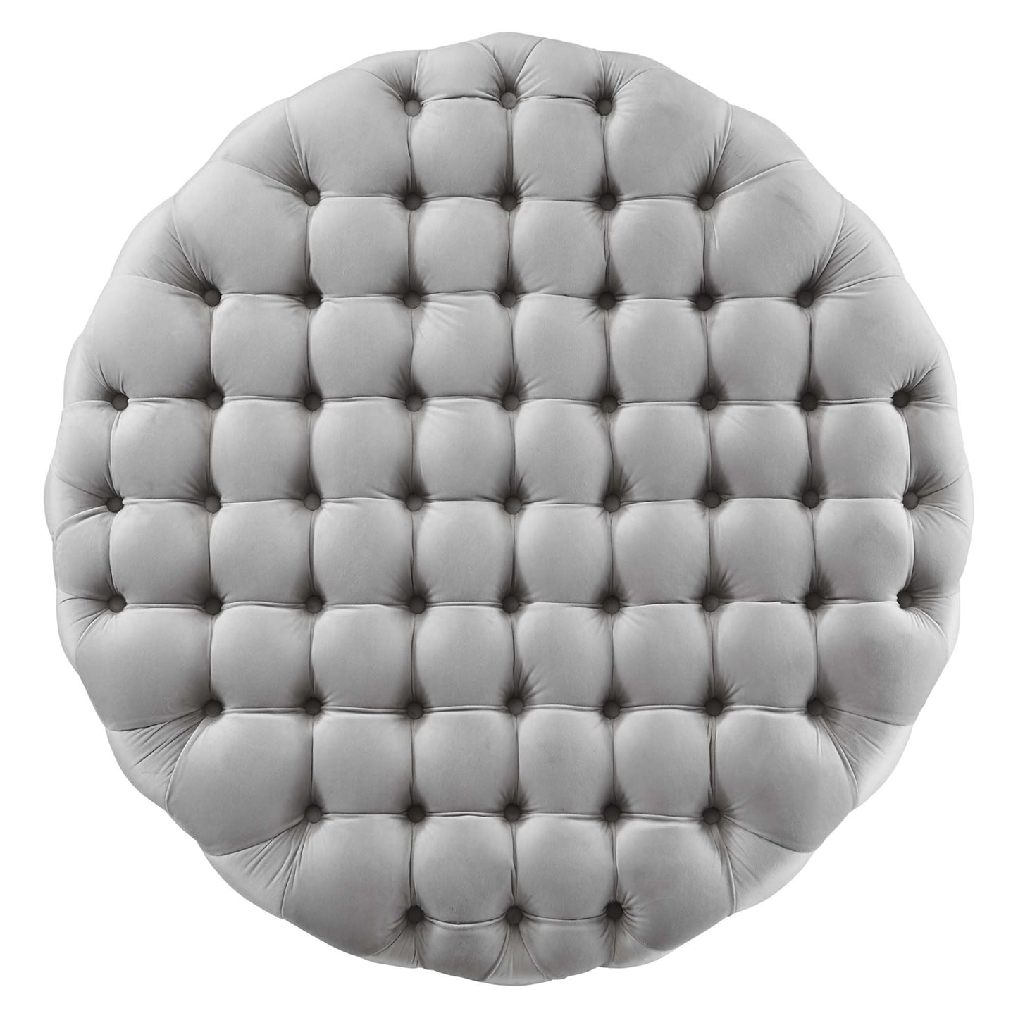 Amour Tufted Button Large Round Performance Velvet Ottoman by Furniture For America