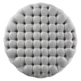 Alder Tufted Button Large Round Performance Velvet Ottoman in Light Gray