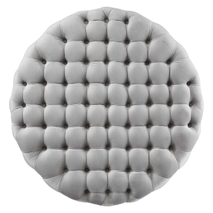 Amour Tufted Button Large Round Performance Velvet Ottoman by Furniture For America