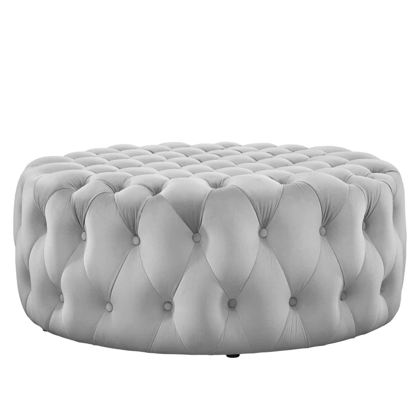 Amour Tufted Button Large Round Performance Velvet Ottoman by Furniture For America