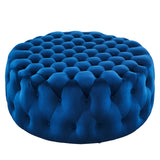 Alder Tufted Button Large Round Performance Velvet Ottoman in Navy