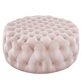 Alder Tufted Button Large Round Performance Velvet Ottoman in Pink