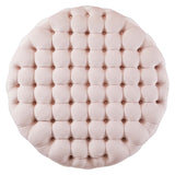 Alder Tufted Button Large Round Performance Velvet Ottoman in Pink