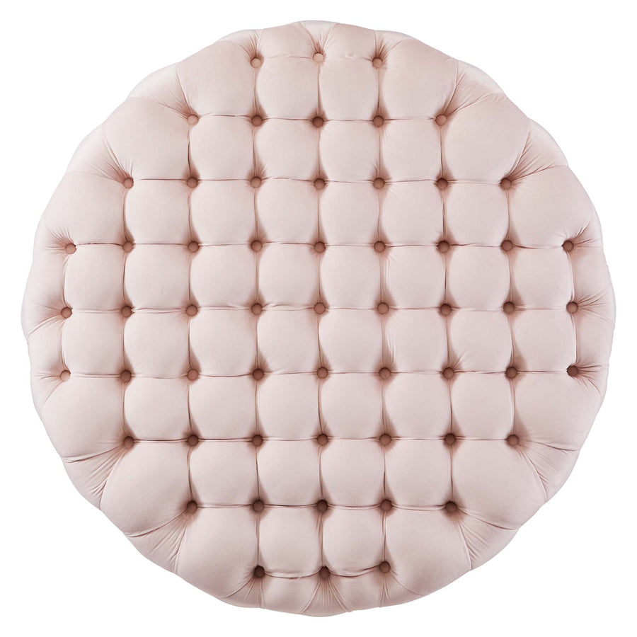 Alder Tufted Button Large Round Performance Velvet Ottoman in Pink