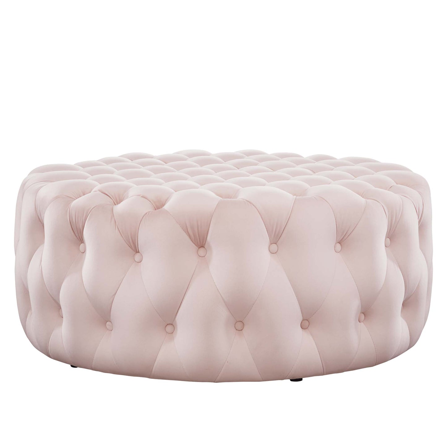 Amour Tufted Button Large Round Performance Velvet Ottoman by Furniture For America