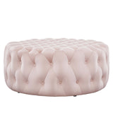 Alder Tufted Button Large Round Performance Velvet Ottoman in Pink