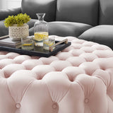 Alder Tufted Button Large Round Performance Velvet Ottoman in Pink