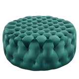 Alder Tufted Button Large Round Performance Velvet Ottoman in Teal