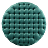 Alder Tufted Button Large Round Performance Velvet Ottoman in Teal