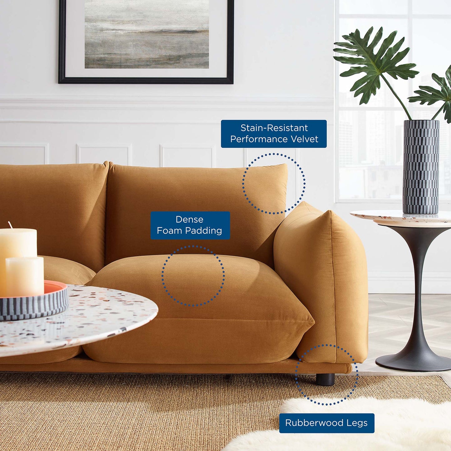 Copious Performance Velvet Sofa by Furniture for America