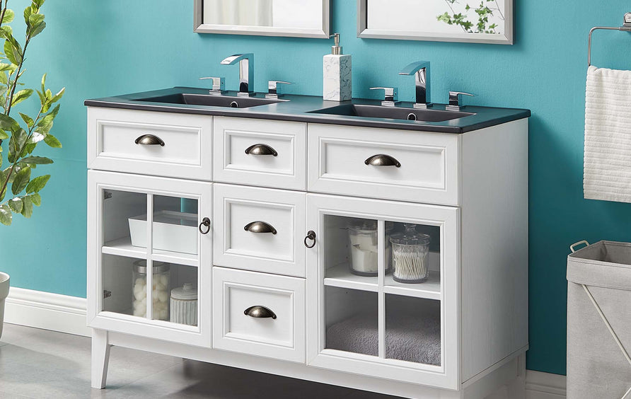 Vance 48" Double Bathroom Vanity Cabinet in White Black