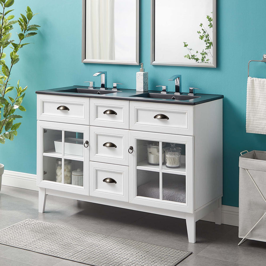 Vance 48" Double Bathroom Vanity Cabinet in White Black