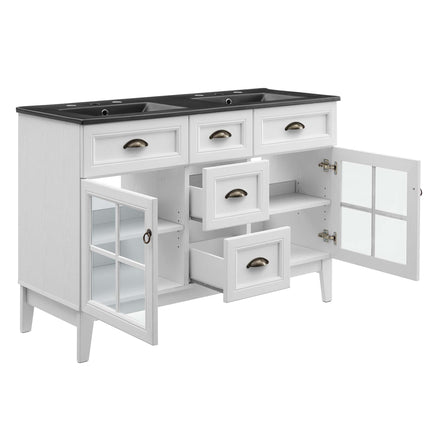 Isle 48" Double Bathroom Vanity Cabinet in White Black
