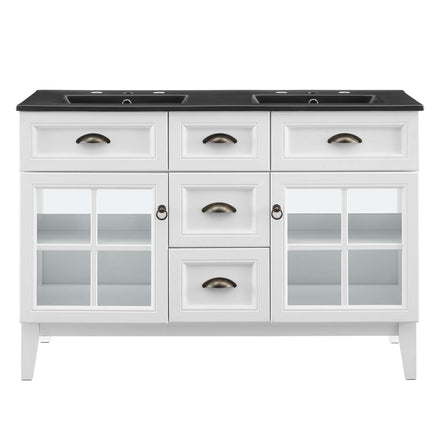 Isle 48" Double Bathroom Vanity Cabinet in White Black