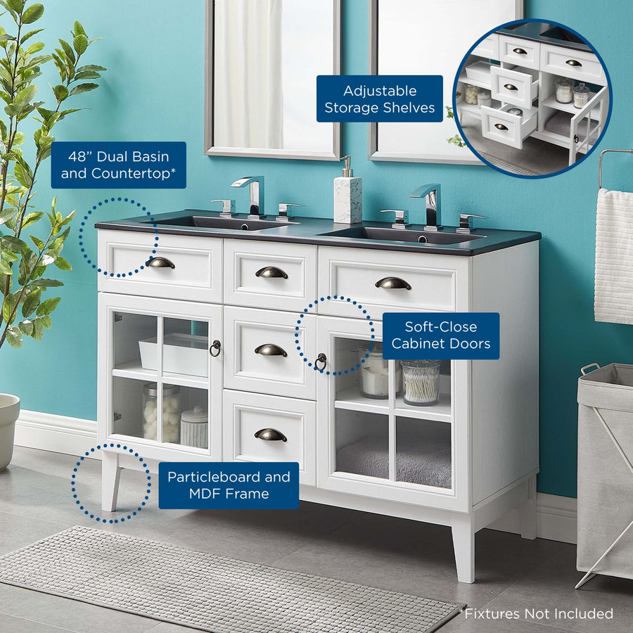 Vance 48" Double Bathroom Vanity Cabinet in White Black