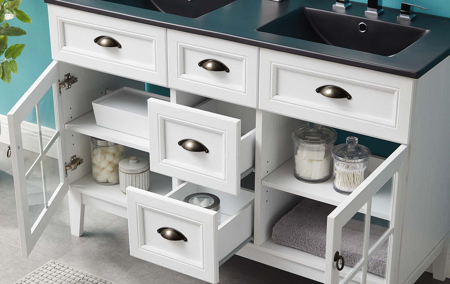Vance 48" Double Bathroom Vanity Cabinet in White Black