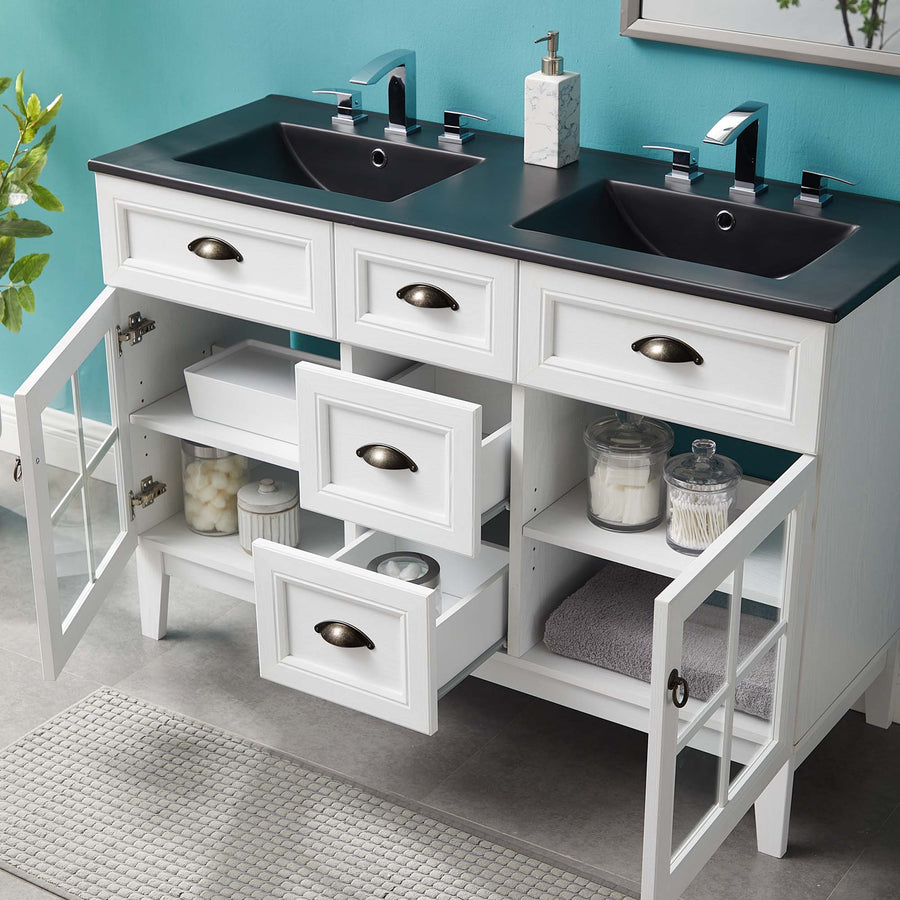 Vance 48" Double Bathroom Vanity Cabinet in White Black