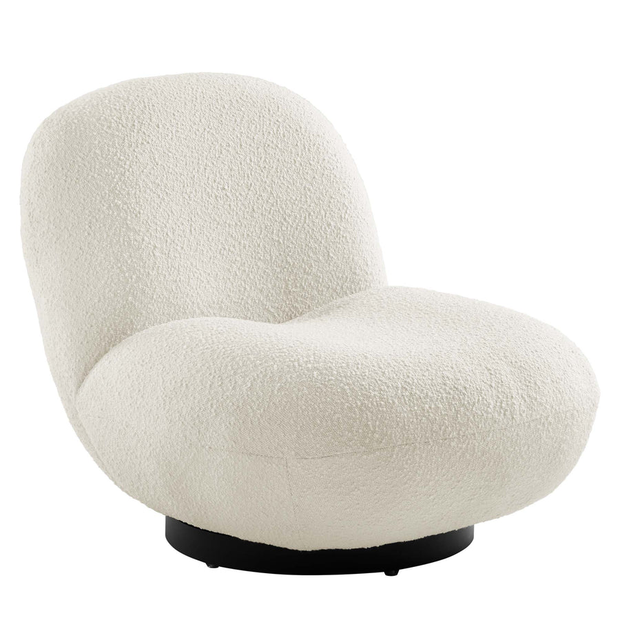Cuenca Boucle Upholstered Upholstered Fabric Swivel Chair in Black Ivory