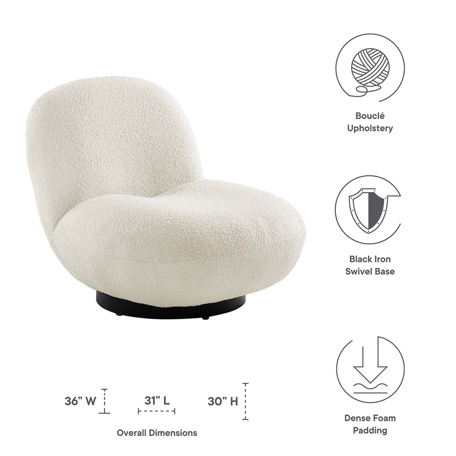 Cuenca Boucle Upholstered Upholstered Fabric Swivel Chair in Black Ivory