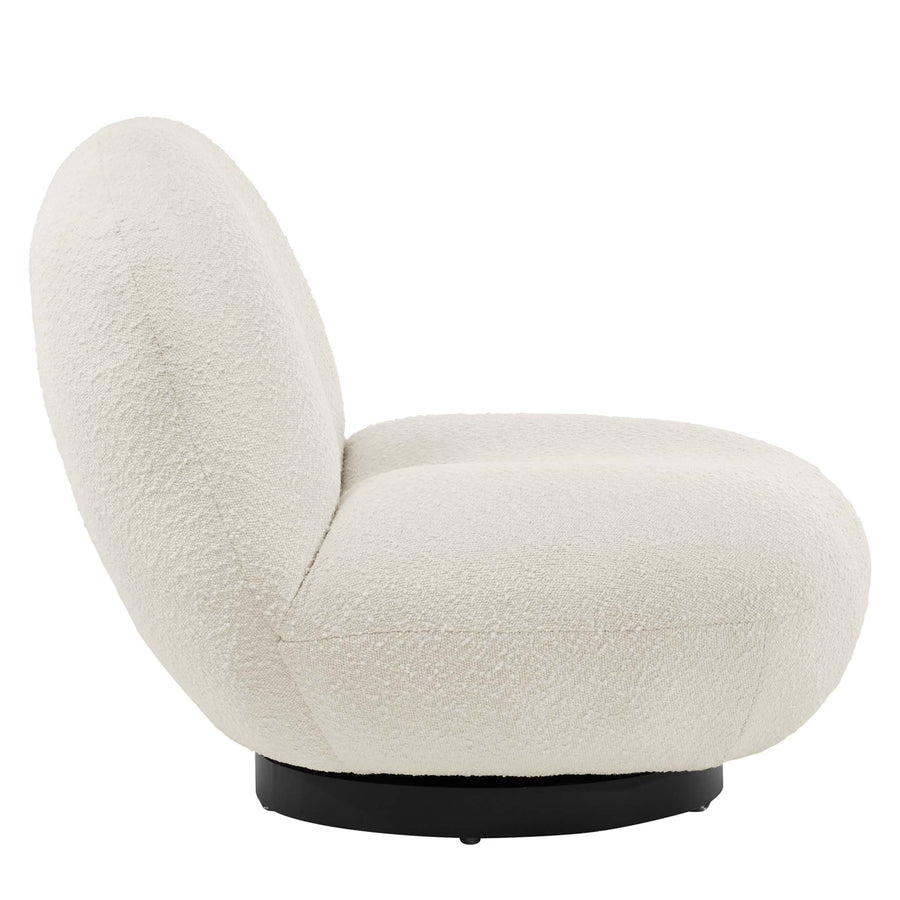 Cuenca Boucle Upholstered Upholstered Fabric Swivel Chair in Black Ivory