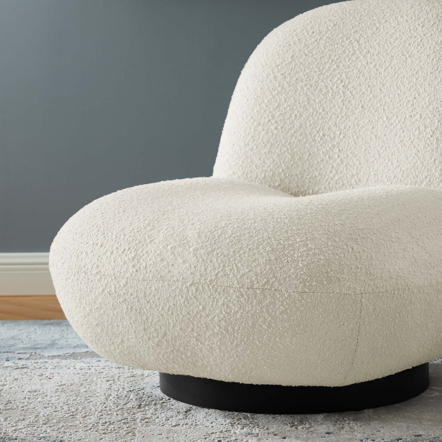 Cuenca Boucle Upholstered Upholstered Fabric Swivel Chair in Black Ivory