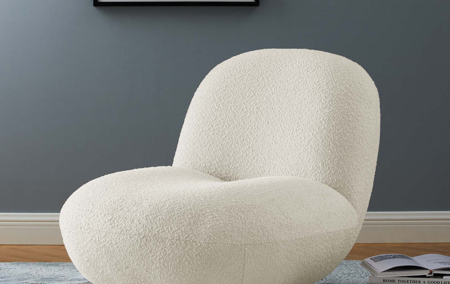 Cuenca Boucle Upholstered Upholstered Fabric Swivel Chair in Black Ivory