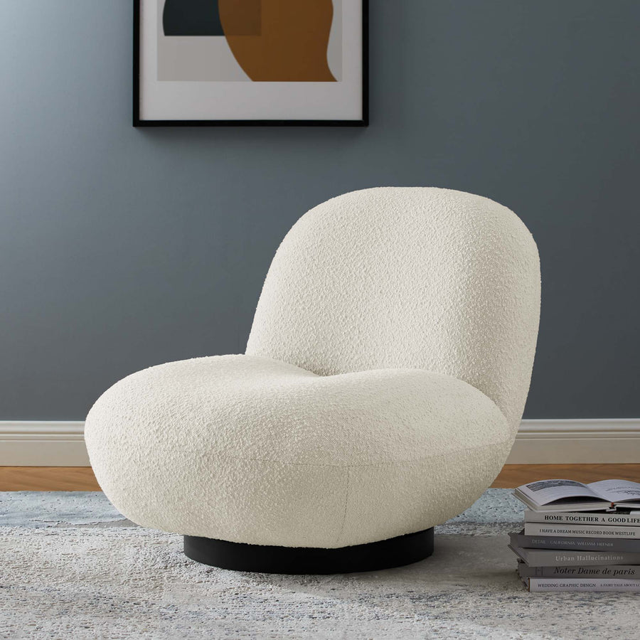 Cuenca Boucle Upholstered Upholstered Fabric Swivel Chair in Black Ivory