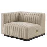 Olive Channel Tufted Upholstered Fabric Left-Arm Chair in Black Beige