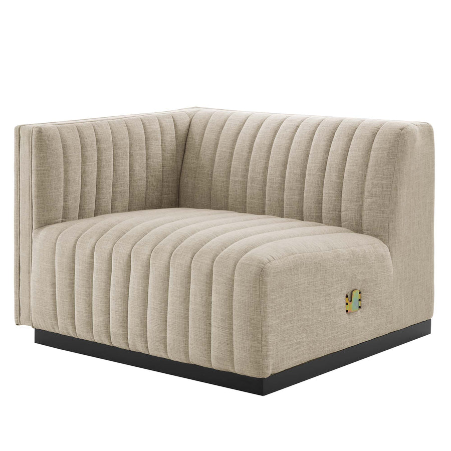 Olive Channel Tufted Upholstered Fabric Left-Arm Chair in Black Beige