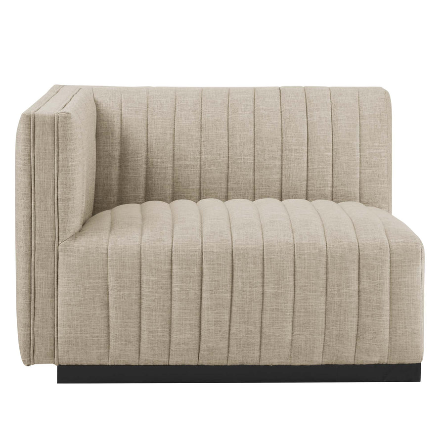 Olive Channel Tufted Upholstered Fabric Left-Arm Chair in Black Beige