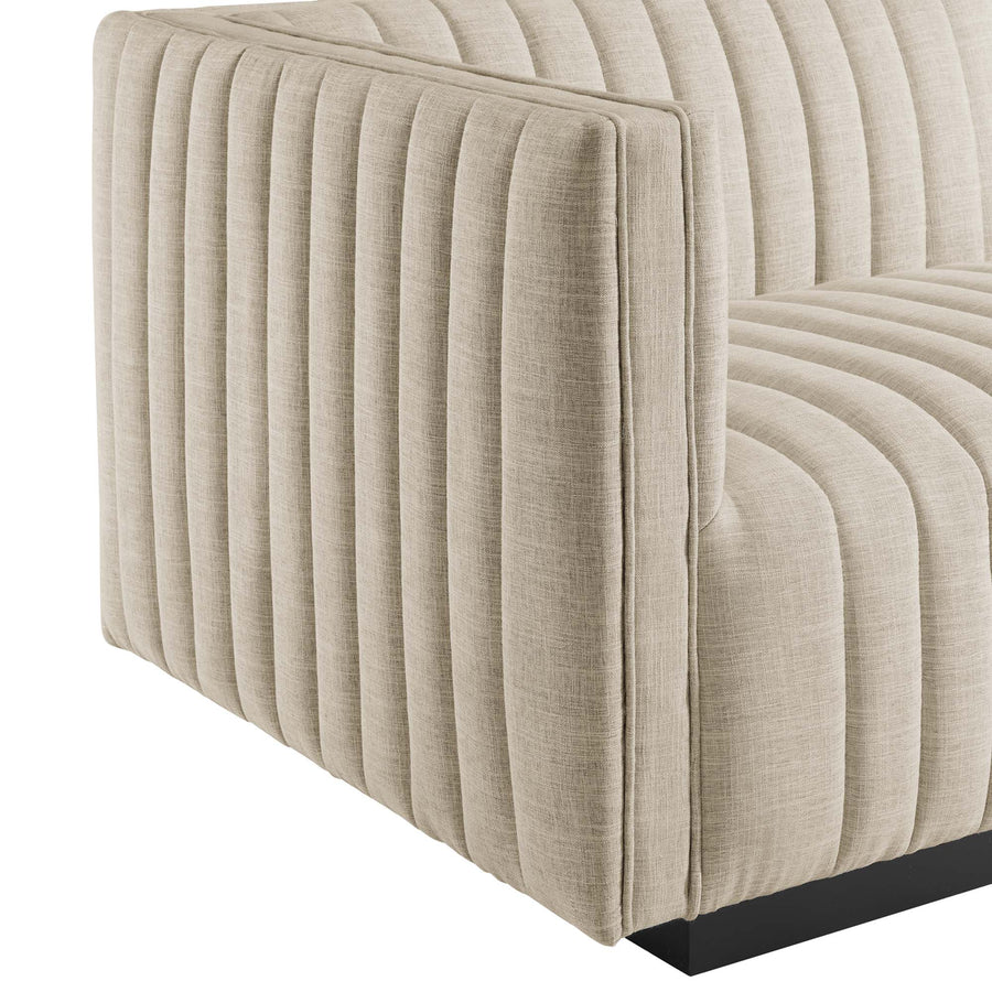 Olive Channel Tufted Upholstered Fabric Left-Arm Chair in Black Beige
