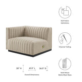 Olive Channel Tufted Upholstered Fabric Left-Arm Chair in Black Beige
