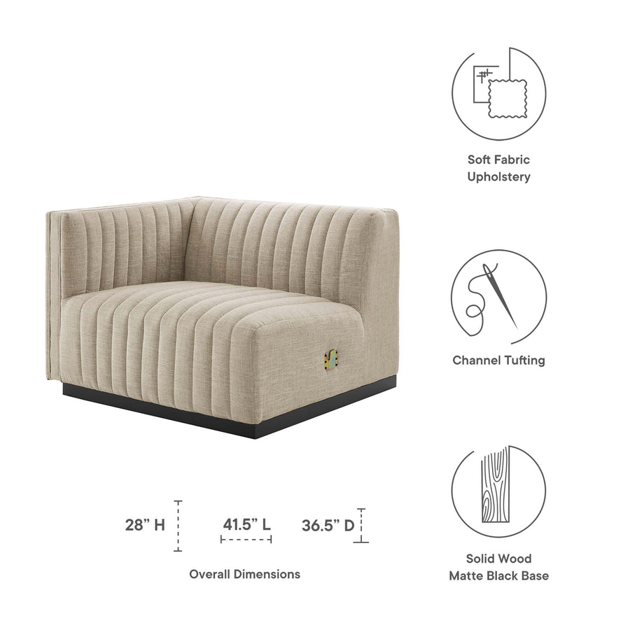 Olive Channel Tufted Upholstered Fabric Left-Arm Chair in Black Beige