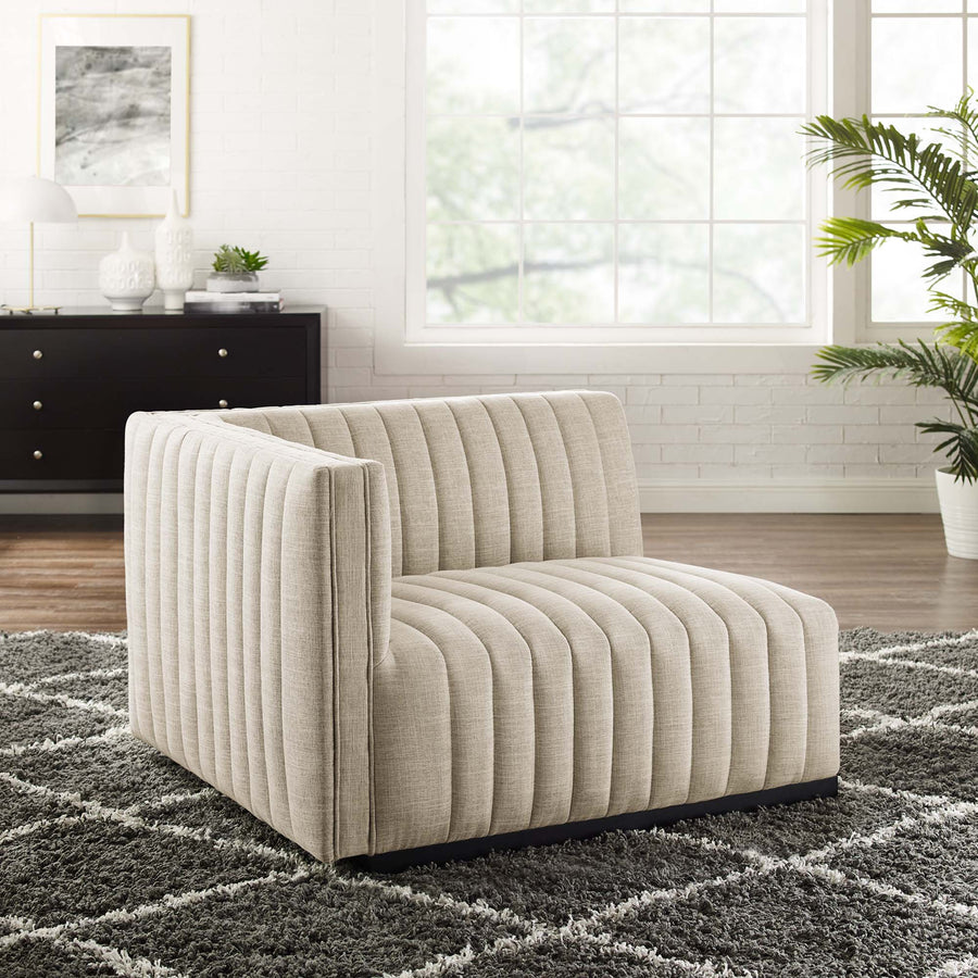 Olive Channel Tufted Upholstered Fabric Left-Arm Chair in Black Beige