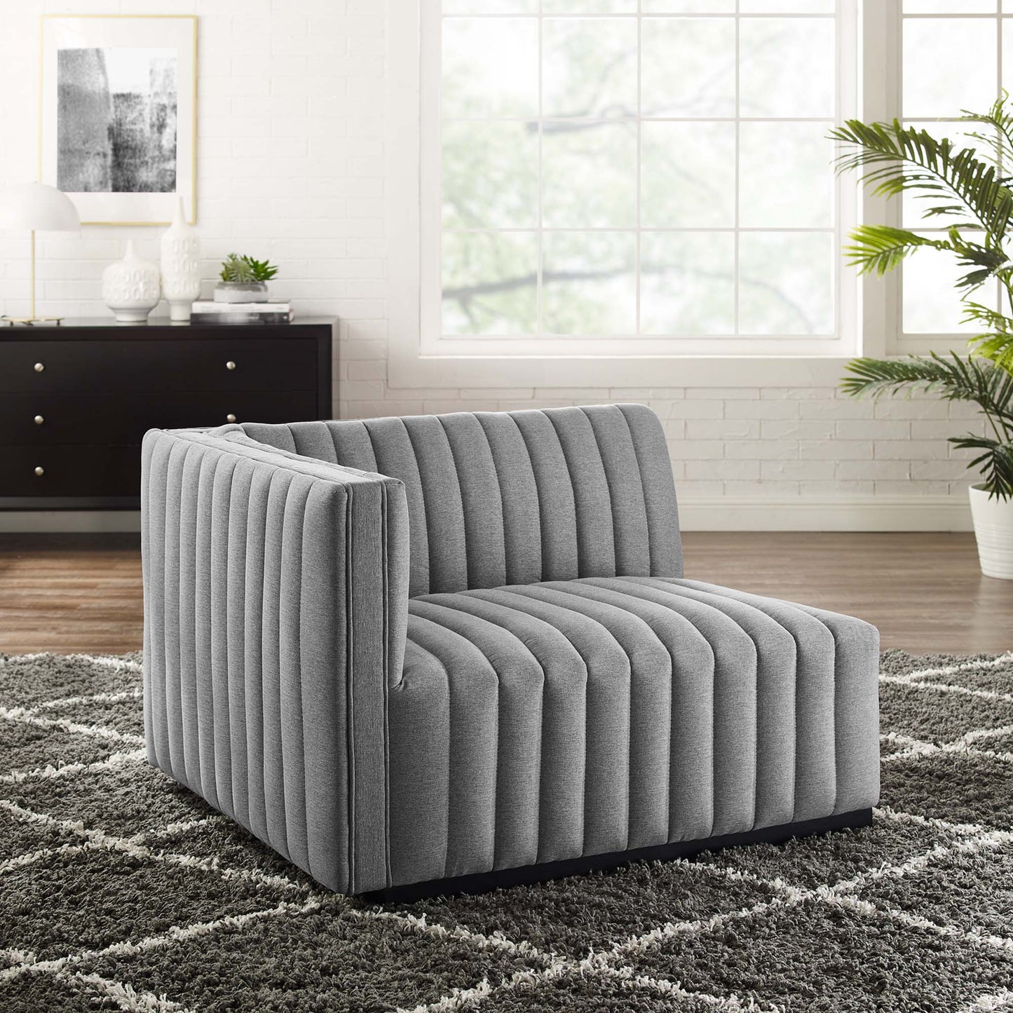 Conjure Channel Tufted Upholstered Fabric Left-Arm Chair by Furniture For America