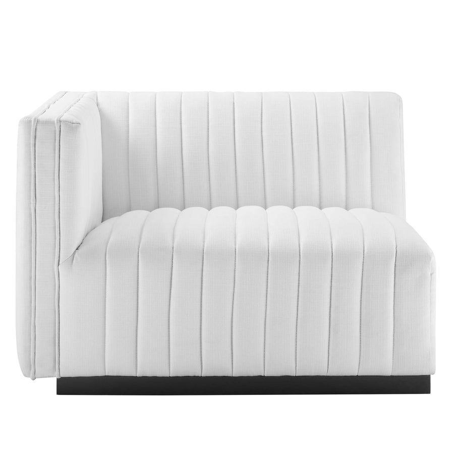 Olive Channel Tufted Upholstered Fabric Left-Arm Chair in Black White