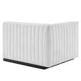 Olive Channel Tufted Upholstered Fabric Left-Arm Chair in Black White