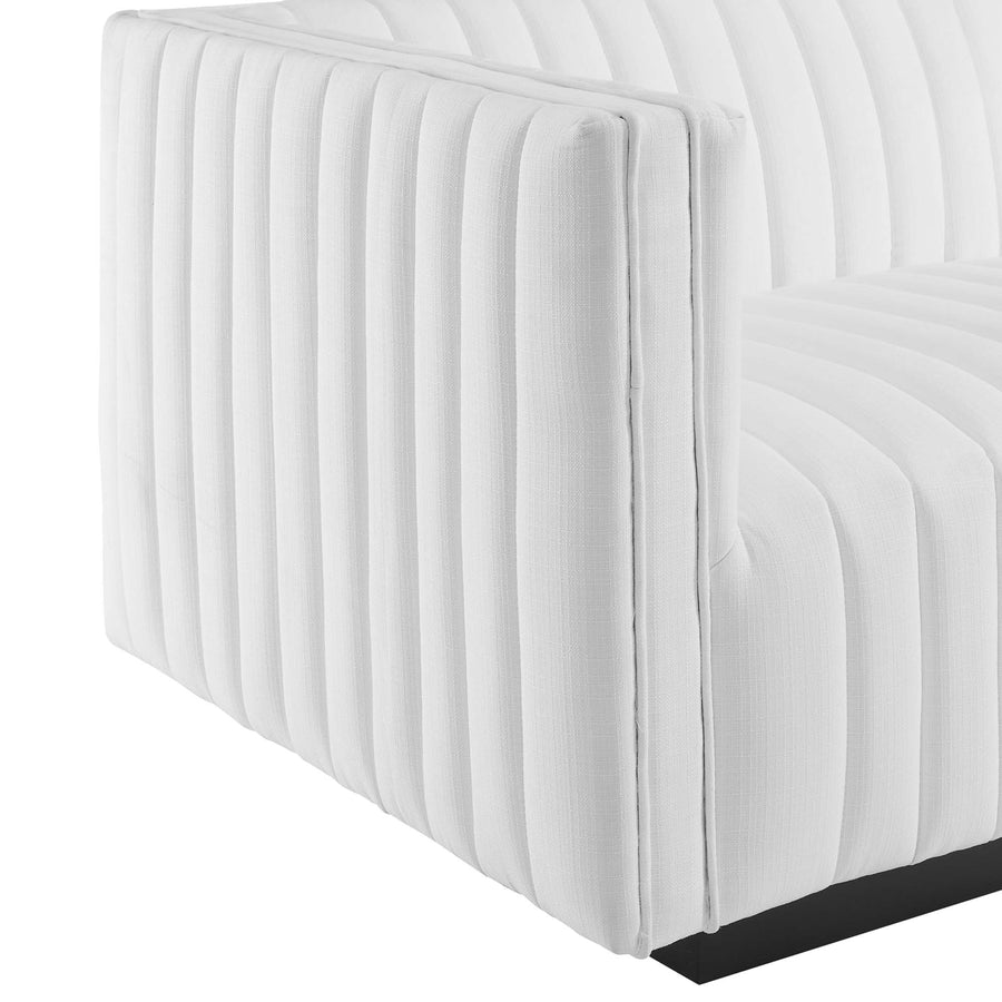 Olive Channel Tufted Upholstered Fabric Left-Arm Chair in Black White