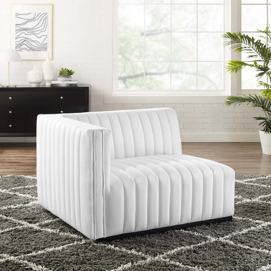 Olive Channel Tufted Upholstered Fabric Left-Arm Chair in Black White