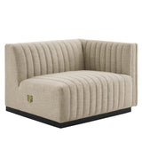 Olive Channel Tufted Upholstered Fabric Right-Arm Chair in BlackBeige