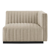 Olive Channel Tufted Upholstered Fabric Right-Arm Chair in BlackBeige