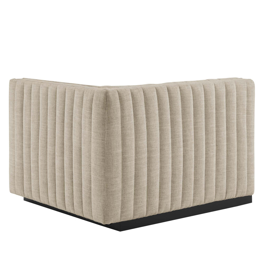 Olive Channel Tufted Upholstered Fabric Right-Arm Chair in BlackBeige