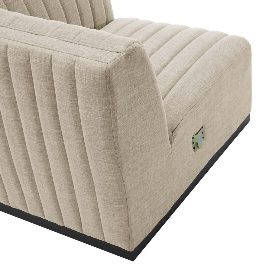 Olive Channel Tufted Upholstered Fabric Right-Arm Chair in BlackBeige