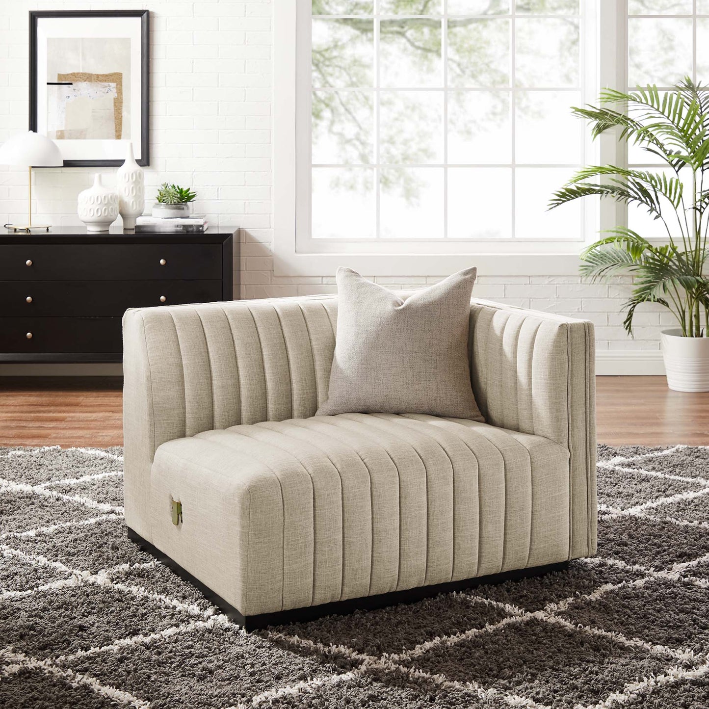 Conjure Channel Tufted Upholstered Fabric Right-Arm Chair by Furniture For America