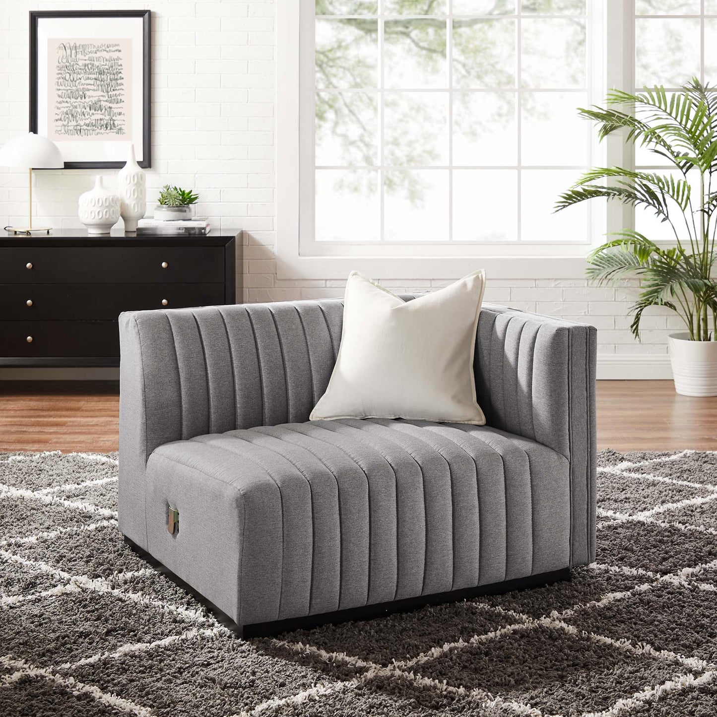 Conjure Channel Tufted Upholstered Fabric Right-Arm Chair by Furniture For America