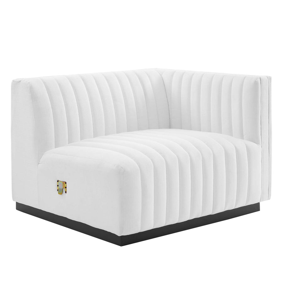 Olive Channel Tufted Upholstered Fabric Right-Arm Chair in Black White