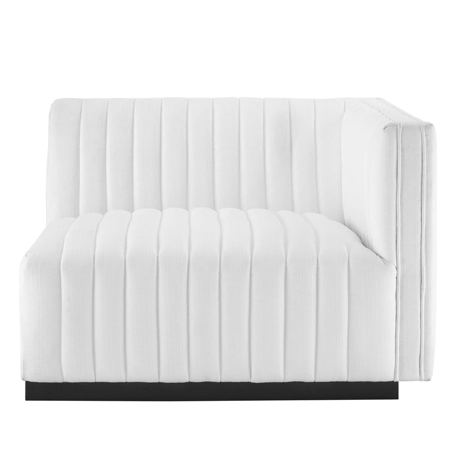 Olive Channel Tufted Upholstered Fabric Right-Arm Chair in Black White